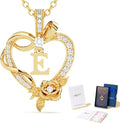 Initial Heart Necklace Gift for Women – 14K Gold Plated Rose Pendant, Personalized Letter Jewelry for Wife, Mom, Grandma, Sister – Birthday, Anniversary for Her