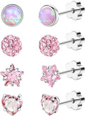 4Pairs 14K Gold Stud Earrings for Women Girls 316L Stainless Steel Hypoallergenic Earrings 20G Flat Back Handmade Nap Earrings Cute Screw Back Opal Heart Star Cartilage Earrings