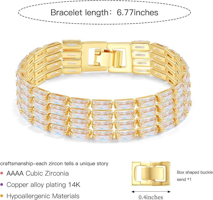 14K Gold Plated Women’s Tennis Bracelet – Sleek CZ Line Bracelet, Fits 6.0"–7.2" Wrist – Sparkly Everyday Jewelry Gift, Contemporary Tennis Bracelets for Women