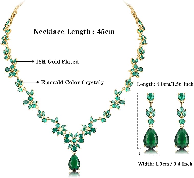 Hadskiss Jewelry Set for Women, Necklace Dangle Earrings Bracelet Set with White AAA Cubic Zirconia, Allergy Free Wedding Party Jewelry for Bridal Bridesmaid