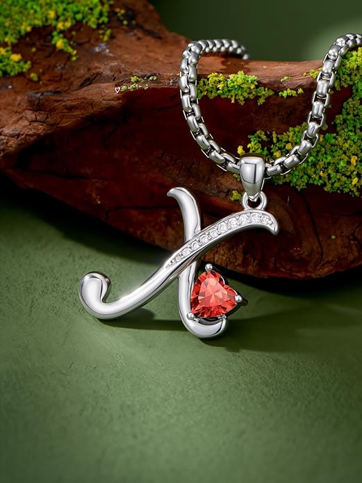 Valentines Day Gifts for Women Alphabet A to Z Initial Birthstone Pendant Necklaces for Women - 18k White Gold Plated Personalized Name Jewelry Valentine Mothers Day Birthday Gifts for Women Her Girlfriend