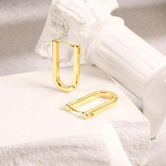 ALEXCRAFT 925 Sterling Silver Hoop Earrings for Women, Hypoallergenic 14K Gold Plated Small Rectangle Huggie Hoop 12x22mm Outer Diameter Medium Square Rectangle Hoops Earrings for Women Jewelry Gifts