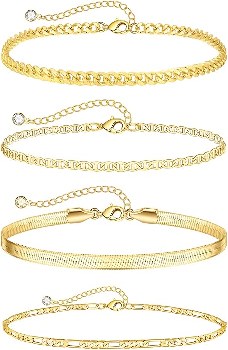 Anklets for Women 14K Gold Silver Plated Ankle Bracelets Trendy Waterproof Boho Anklets Set Adjustable Dainty Cute Diamond Beaded Heart Non Tarnish Summer Beach Jewelry Gift