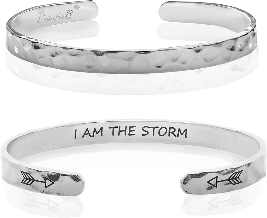 Carviell Engraved Cuff Bracelets for Women – Inspirational, Friendship, Love, Mom, Daughter, Sister, Christian, Graduation, Memorial & Wedding Gifts – 80+ Phrases – Stainless Steel, Gift-Ready