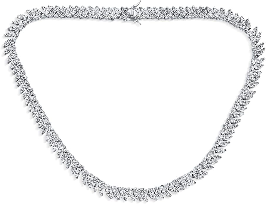 Bridal Jewelry Set Art Deco Vintage Estate Style Cubic Zirconia Marquise Leaf Teardrop AAA CZ Statement Cleavage Choker Necklace & Chandelier Dangle Clip On Or Pierced Earrings For Women Pageant