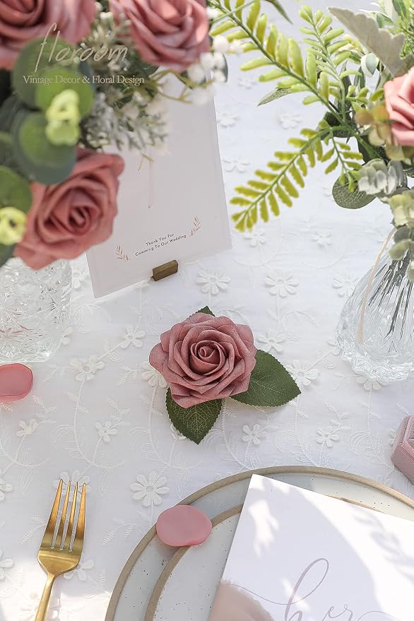 Artificial Flowers 50pcs Real Looking Dusty Rose Foam Fake Roses - Image 3