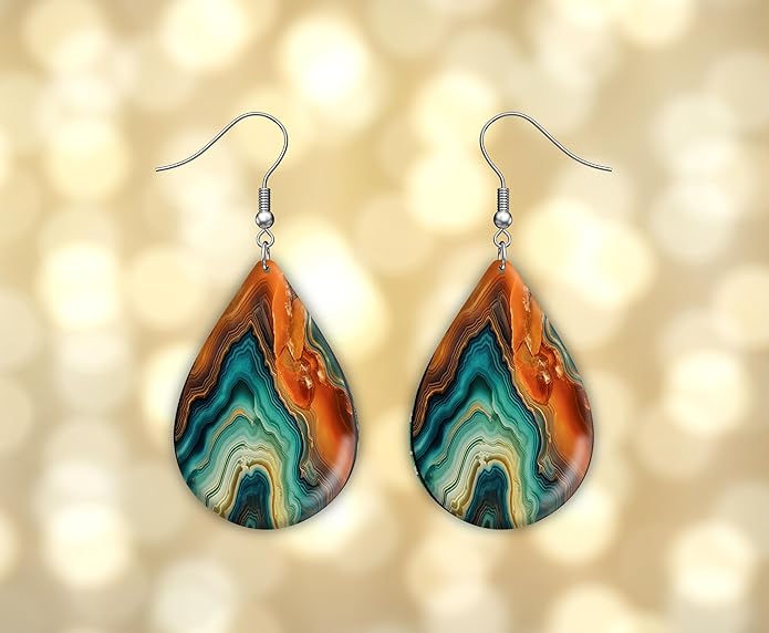 Teardrop Wood Earrings Light Weight Printed Image Dangle Jewelry, Fun and Funky Earrings