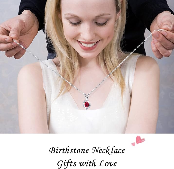 SMILEST Valentines Day Gifts for Her - 925 Sterling Silver Oval Sparkle Birthstone Necklace, Infinity Pendant Necklace Anniversary Birthday Gifts for Women Wife Girlfriend Mom Birthstone Necklace