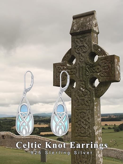 Teardrop Drop Dangle Earrings for Women 925 Sterling Silver Turquoise/Moonstone/White Opal Earrings Celtic Design Boho Jewelry Gifts for Mom Wife Sister