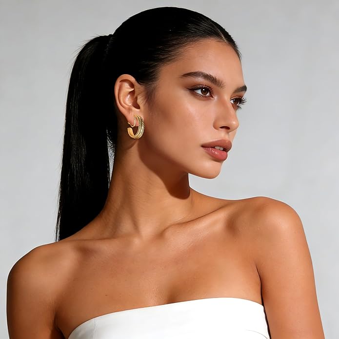 Gold and Silver Mixed Metal Clip-On Earrings Two Tone Clip-On Earrings Chunky Twist Open Hoops Earring Fashion Jewelry
