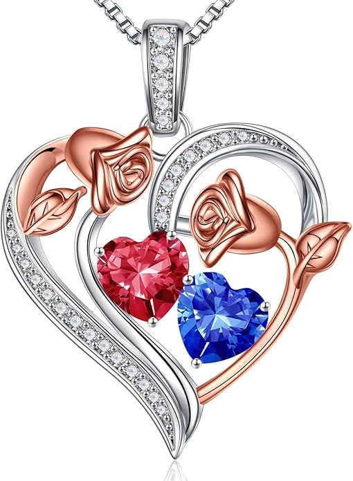 Iefil Valentines Day Gifts for Her - 925 Sterling Silver Rose Heart Necklace, Birthstone Jewelry, Anniversary Birthday Gifts for Wife Girlfriend Mom Daughter