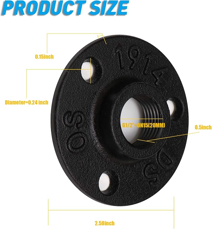 1/2" Antirust Black Floor Flange, 40 Pack Malleable iron Pipe Fittings - Image 2