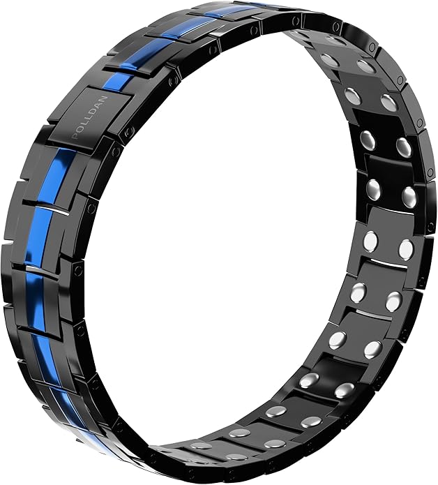 POLLDAN® 3X Power Magnetic Bracelets For Men | 6200 Gauss Strength Mens Titanium Bracelet with Fold-Over Clasp, Adjustable Length, Gift Box, Sizing Tool | Innovative Magnets Alloy - Patent