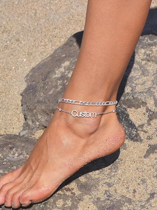 FindChic Custom Ankle Bracelets for Women, Stainless Steel Figaro/Cuban/Wheat/Rope/Herringbone Chain Anklets, Beach Foot Jewelry 8.5''-10.5'' Adjustable & Waterproof, with Gift Box