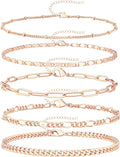 Gold Bracelets Set for Women Non Tarnish Trendy,14K Gold Plated Dainty Stackable Paperclip Cuban Link Chain Bracelets, Simple Cute Cuff Bracelets Jewelry Set Adjustable 7"+2"
