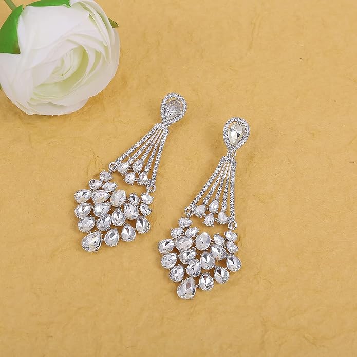 mecresh Flower Teardrop Bridal Wedding Dangle CZ Earrings in Silver/Gold Tone for Women Girl Bride Gift …