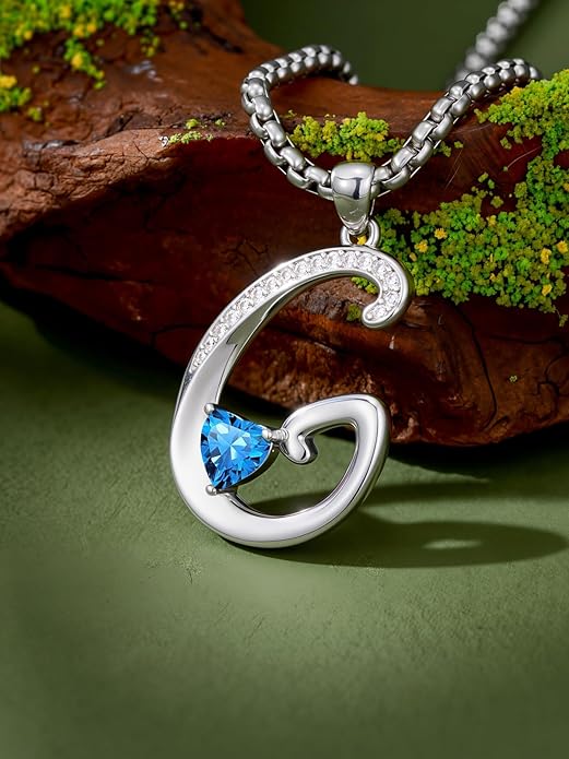 Valentines Day Gifts for Women Alphabet A to Z Initial Birthstone Pendant Necklaces for Women - 18k White Gold Plated Personalized Name Jewelry Valentine Mothers Day Birthday Gifts for Women Her Girlfriend