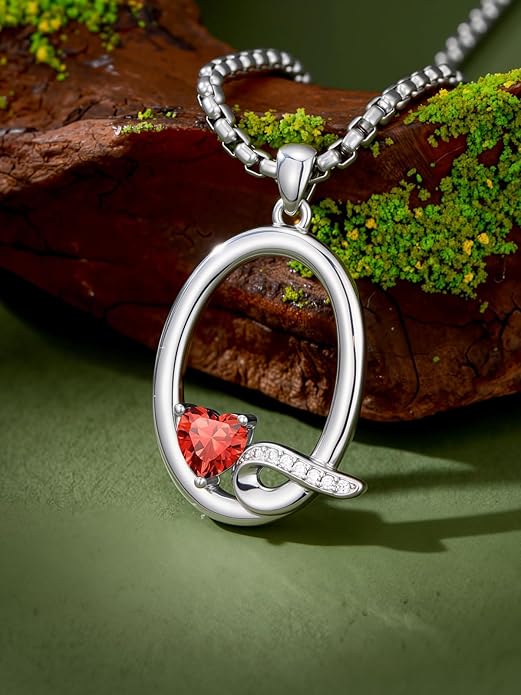 Valentines Day Gifts for Women Alphabet A to Z Initial Birthstone Pendant Necklaces for Women - 18k White Gold Plated Personalized Name Jewelry Valentine Mothers Day Birthday Gifts for Women Her Girlfriend