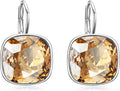 AOBOCO Sterling Silver Leverback Earrings Embellished with Crystals from Austria, Hypoallergenic Cushion Cut Square Crystal Earrings, Fine Anniversary Birthday Jewelry Gifts for Women