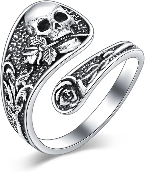 Midari Sun and Moon/Bee/Celtic/Life of Tree/Lotus Spoon Ring for Women 925 Sterling Silver Adjustable Ring Open Ring for Women Men Halloween Birthday Gift