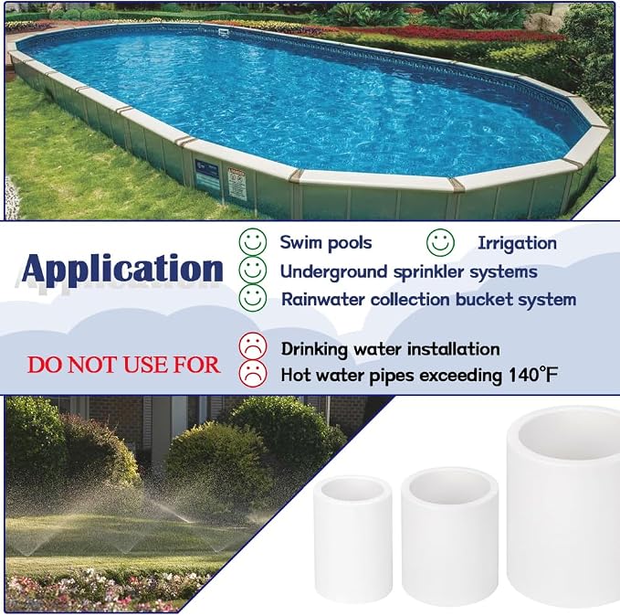 2PCS 2 Inch White PVC Pipe Coupling Adapter Pipe Fitting Couplers Socket x - Image 6