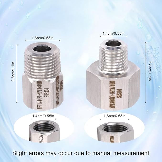 2pcs 1/4" to 3/8" & 3/8" to 1/4" Male & Female Reducer Adapter | Stainless - Image 2