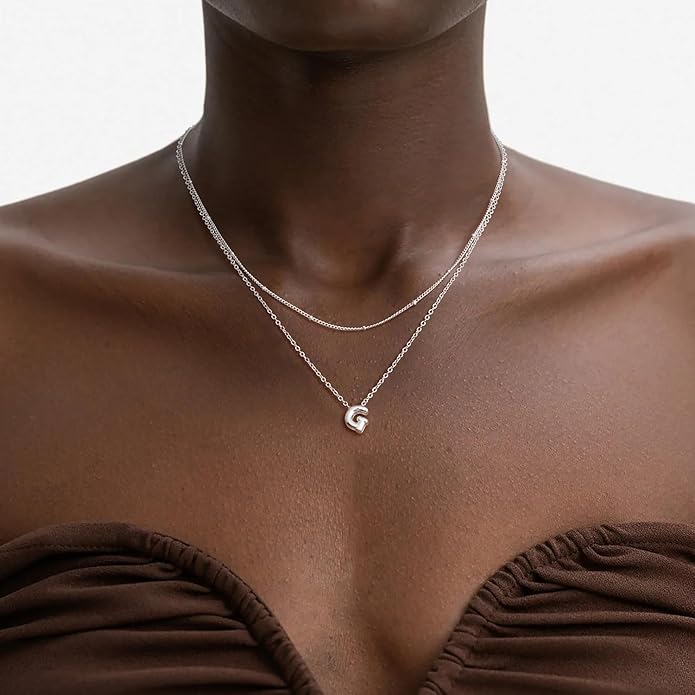 Valentines Day Gifts for Her - Bubble Letter Necklace Layered 14K Gold Plated Initial Necklaces for Women Dainty Cute Choker Pendant Stack Jewelry Fashion Accessories Teen Gift Trendy Stuff