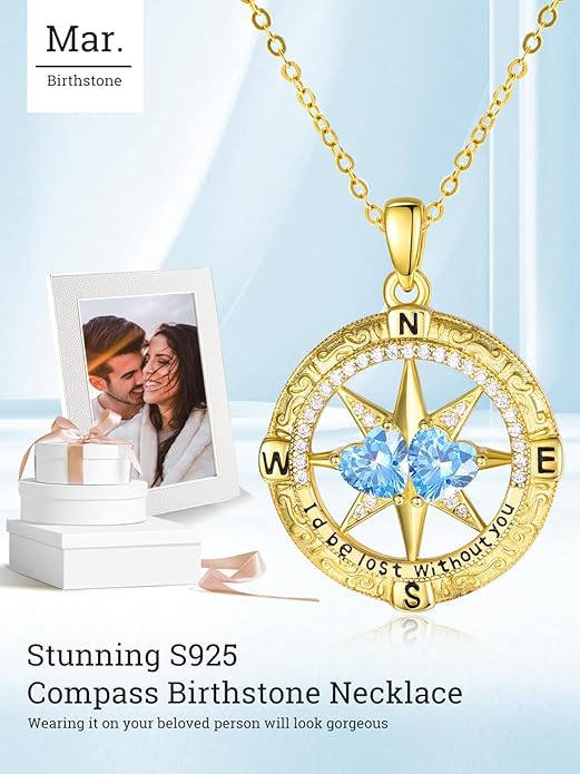 Valentine's Day Gifts for Wife 925 Sterling Silver Double Birthstone Pendant Necklaces I Love You for Always and Forever Necklace Anniversary Birthday Gifts for Wife Girlfriend Mom Her
