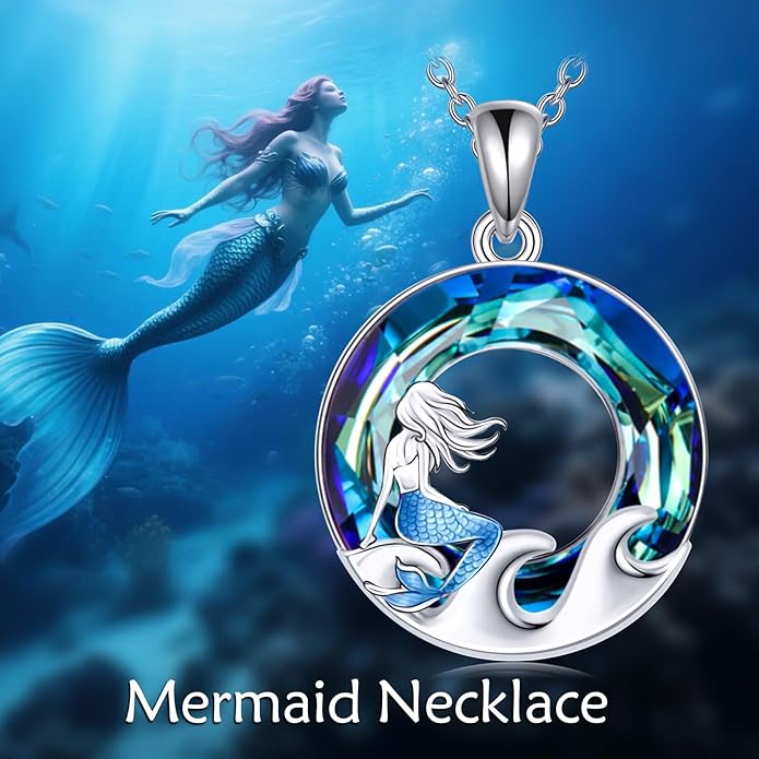 TOUPOP Sea Turtle/Mermaid/Dolphin/Shell/Starfish/Conch/Seahorse Necklace for Women Sterling Silver Ocean Pendant Necklace with Crystal Ocean Beach Charm Jewelry Birthday Christmas Gifts