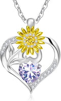RIVIKO Valentine's Day Gifts for Her-Sunflower Birthstone Necklace for Women,925 Sterling Silver Heart Pendant,Anniversary Birthday Gifts for Women,Birthstone Jewelry for Wife Mother