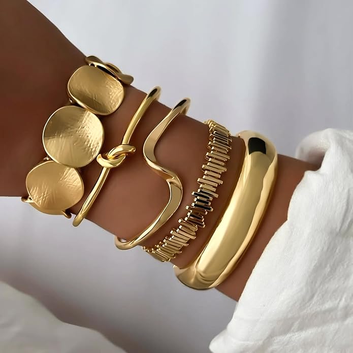 iF YOU Gold Bangle Bracelets for Women, Dainty Knot 14K Gold Plated Multi Layer Bangle Cuffs, Personalized Boho Chunky Bracelets for Women Jewelrys Set Gifts