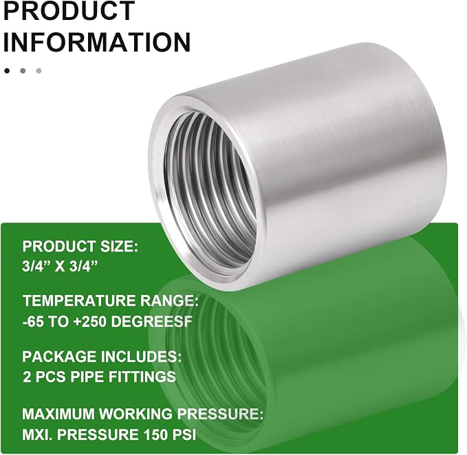 2PCS 304 Stainless Steel Cast Pipe Fitting, 3/4" x 3/4" NPT Female Threaded - Image 6
