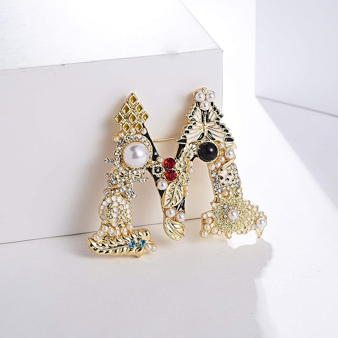Crystal Pearl Initial Brooches Pins Gold Letter A-Z Lapel Pin Enamel Colorful Alphabet Letter Breastpin Pin Jewelry for Women Girls