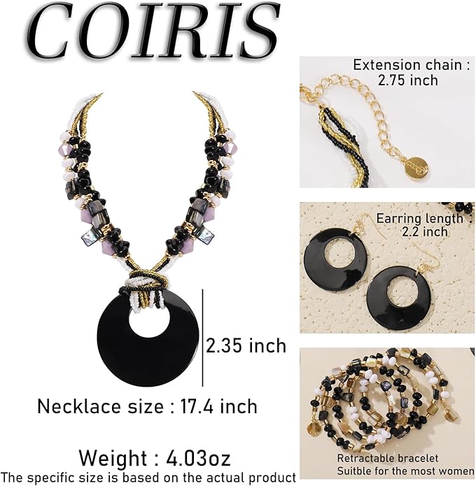 Jewelry Sets for Women 4 Pcs Chunky Beaded Mrs Roper Costume Jewelry for Women Boho Multi Strand Colorful Shell Necklace for Women
