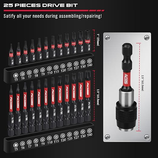 25-Piece Torx Bit Set, T5-T40 CNC Machined Magnetic Tips, S2 Steel Star Bit - Image 2