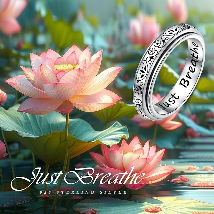 Ladytree Anxiety Relieve Rings 925 Sterling Silver Spinner Fidget Ring Worry Stress Relieving Boredom ADHD Autism Ring Platinum Plated Jewelry Birthday Gifts for Women Men