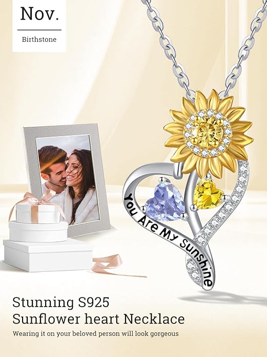 Valentine's Day Gifts for Wife 925 Sterling Silver Double Birthstone Pendant Necklaces I Love You for Always and Forever Necklace Anniversary Birthday Gifts for Wife Girlfriend Mom Her