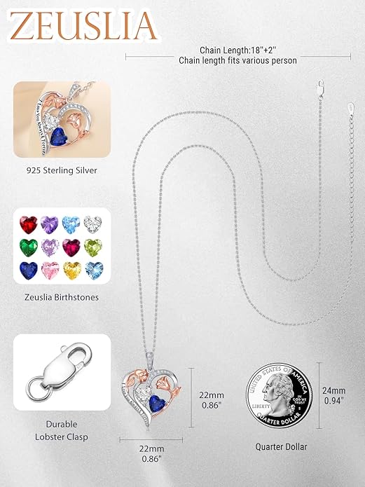 Valentine's Day Gifts for Wife 925 Sterling Silver Double Birthstone Pendant Necklaces I Love You for Always and Forever Necklace Anniversary Birthday Gifts for Wife Girlfriend Mom Her