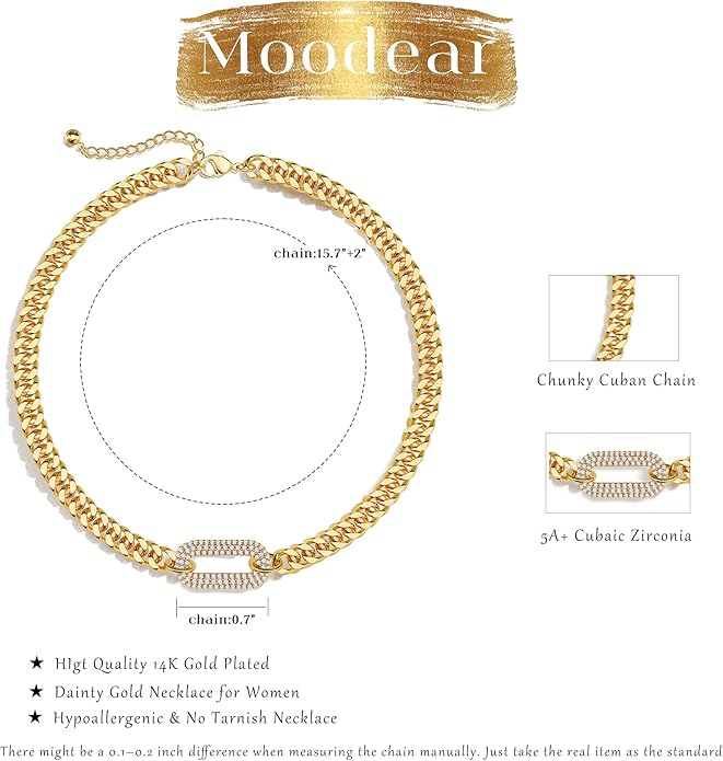 Moodear Gold Necklace for Women Trendy - Chunky Herringbone Paperclip Cuban Link Chain Choker Hypoallergenic Trendy Necklaces for Women Non Tarnish Jewelry Gifts