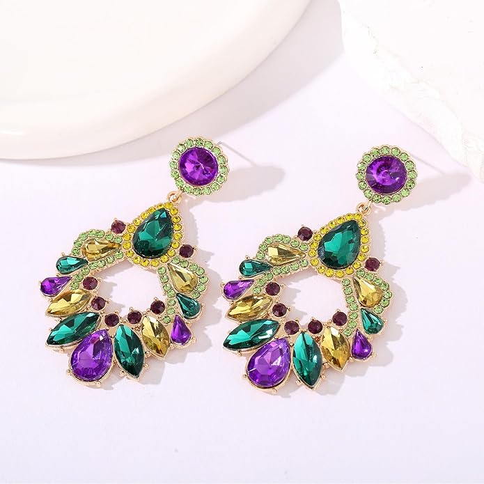 Fashion Rhinestone Statement Drop Dangle Earrings Large Colorful Crystal Chandelier Earrings for Women Bridal Wedding Party Prom