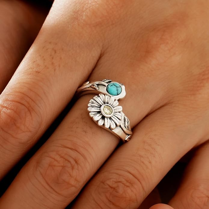 Spoon Rings for Women 925 Sterling Silver Sunflower Adjustable Thumb Spoon Rings Celtic Knot Promise Engagement Statement Boho Vintage Finger Open Antique Rings Jewelry