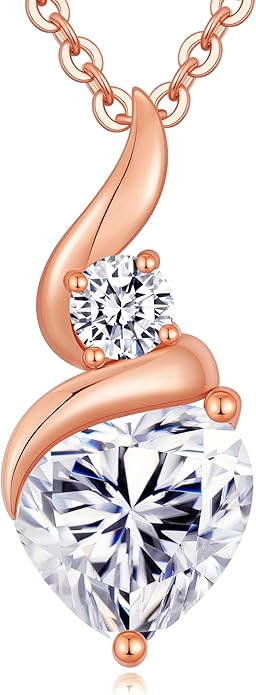ANDSO Valentine's Day Gift Moissanite Heart Pendant Necklaces for Women, 925 Sterling Silver Necklace with Birthstone, Ideal Anniversary Present or Birthday Jewelry Gifts for Mom Wife Her Girlfriend