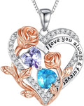 I Love You Birthstone Necklace, 925 Sterling Silver Heart Pendant with CZ Diamond Stones, Birthday Gifts for Women, Romantic Gift for Wife, Girlfriend, Her, Anniversary, Valentine's Day, Christmas