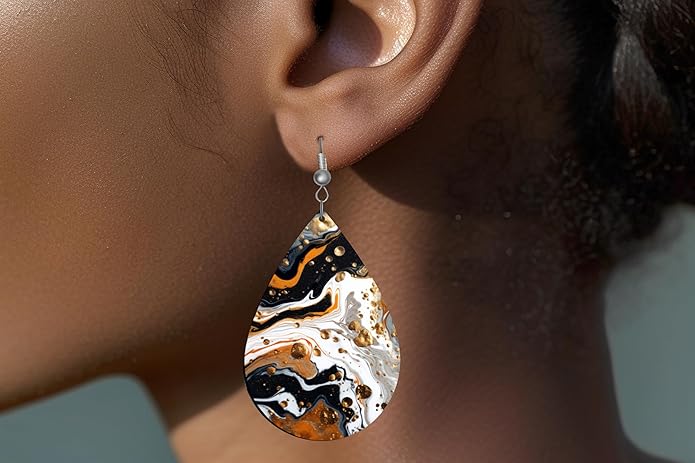 Teardrop Wood Earrings Light Weight Printed Image Dangle Jewelry, Fun and Funky