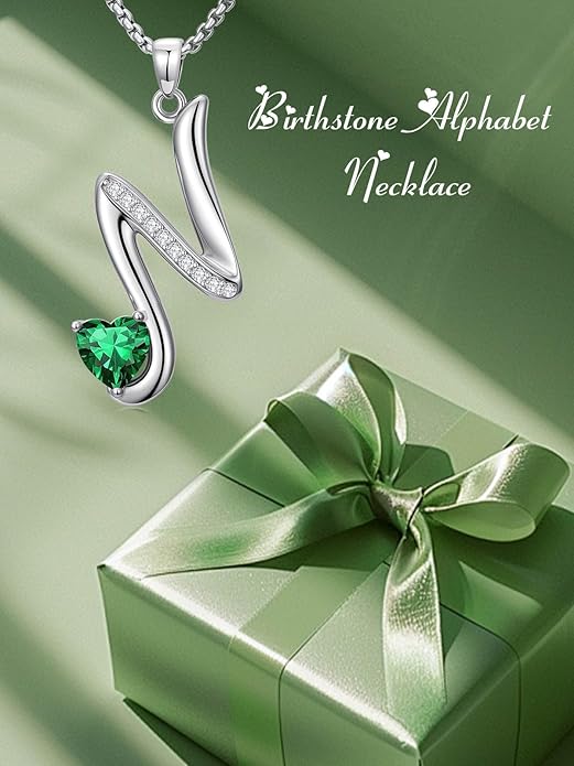 Valentines Day Gifts for Women Alphabet A to Z Initial Birthstone Pendant Necklaces for Women - 18k White Gold Plated Personalized Name Jewelry Valentine Mothers Day Birthday Gifts for Women Her Girlfriend