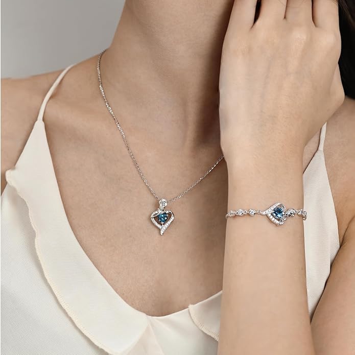 AGVANA Valentines Day Gifts Rosy Reverie Birthstone Bracelet for Women Sterling Silver Genuine or Created Gemstone Tennis Bracelet Rose Heart Jewelry Anniversary Birthday Gifts for Women Mom Wife Her