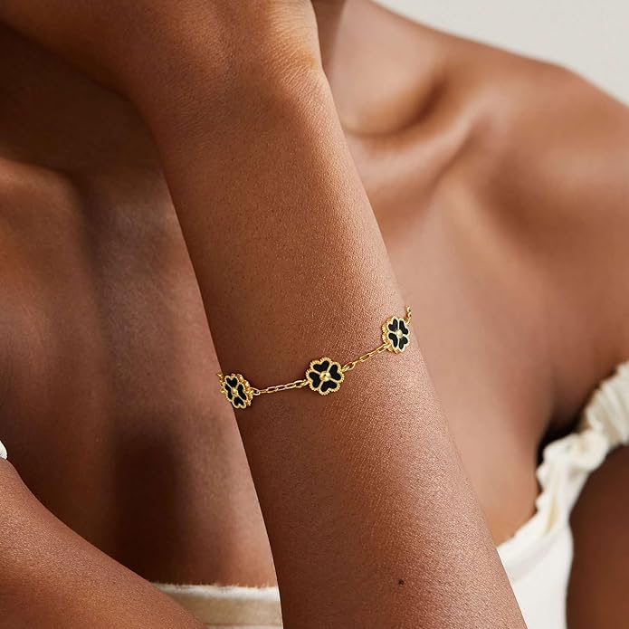 14K Gold Plated Clover Bracelets for Women Flower Four Leaf Link Bracelets Trendy Jewelry Gifts for Women