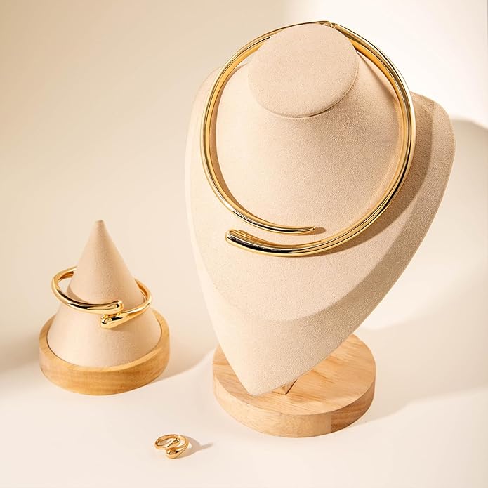 Gold Collar Necklace for Woman Bold Teardrop Necklace Chunky Necklaces for Women Statement Necklace for Women Open Cuff Design Fashion Jewelry Highly Polished Alloy