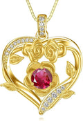 Midari 18K Gold Heart Birthstone Necklace for Women Rose Pendant Birthday Jewelry Gifts for Wife Her Daughter Mom