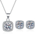 14K Gold 1/2 Carat Diamond Square Necklace & Stud Earrings Set, Micro-Pave Design Two-Piece Jewelry Set, Great for Women Birthday Gifts